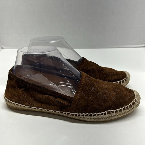 Gucci Shoes - Gucci Espadrilles Flats Slip On Shoes Suede Micro GG Logo Dark Brown Size 38.5
